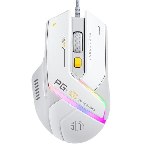 Mouse da gioco cablato INPHIC PG1, 12800 DPI, 6 pulsanti programmabili, retroilluminazione RGB