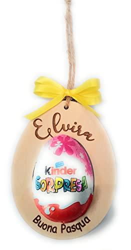 Pallina di Pasqua in legno personalizzata a forma di uovo con coniglietto