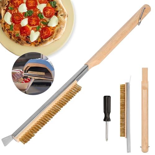 Spazzola professionale per forno pizza con raschietto, 52 cm