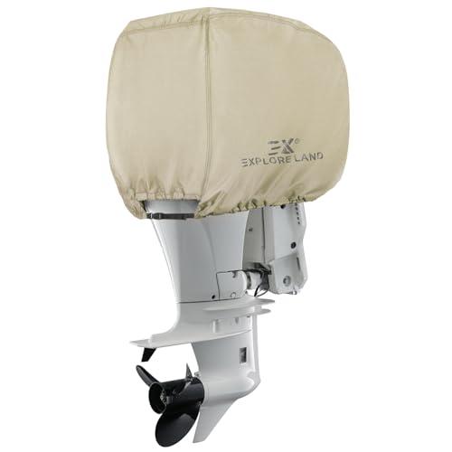 Explore Land Copertura impermeabile per motore fuoribordo 600D, resistente, copertura per motore da 25 a 50 CV, colore marrone chiaro