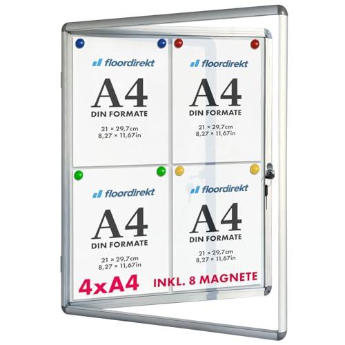 Floordirekt Bacheca da Parete 4 x DIN A4 con Cornice in Alluminio e Vetro Acrilico