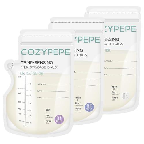 Sacchetti per Latte Materno Cozypepe con Sensore di Temperatura e Beccuccio Versatore - 250ml (100 pezzi)